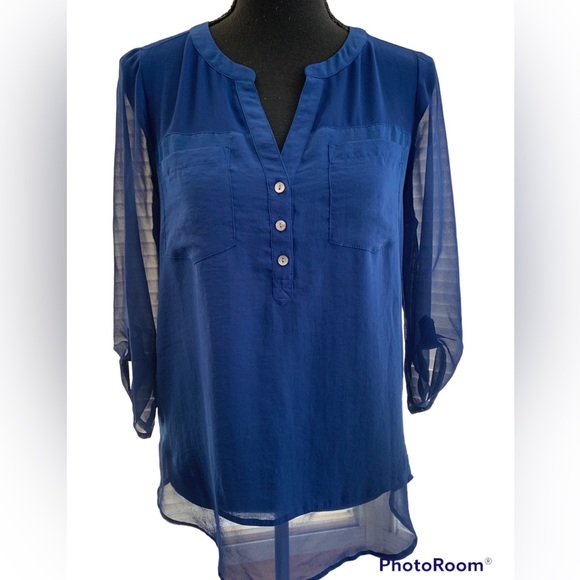 Express BlueTab Sleeve Blouse Semi Sheer Blouse Size Small - Picture 1 of 8